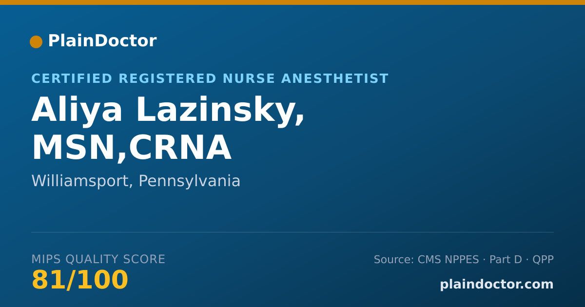 Shareable card for Aliya Lazinsky, MSN,CRNA - Certified Registered Nurse Anesthetist, Williamsport, PA