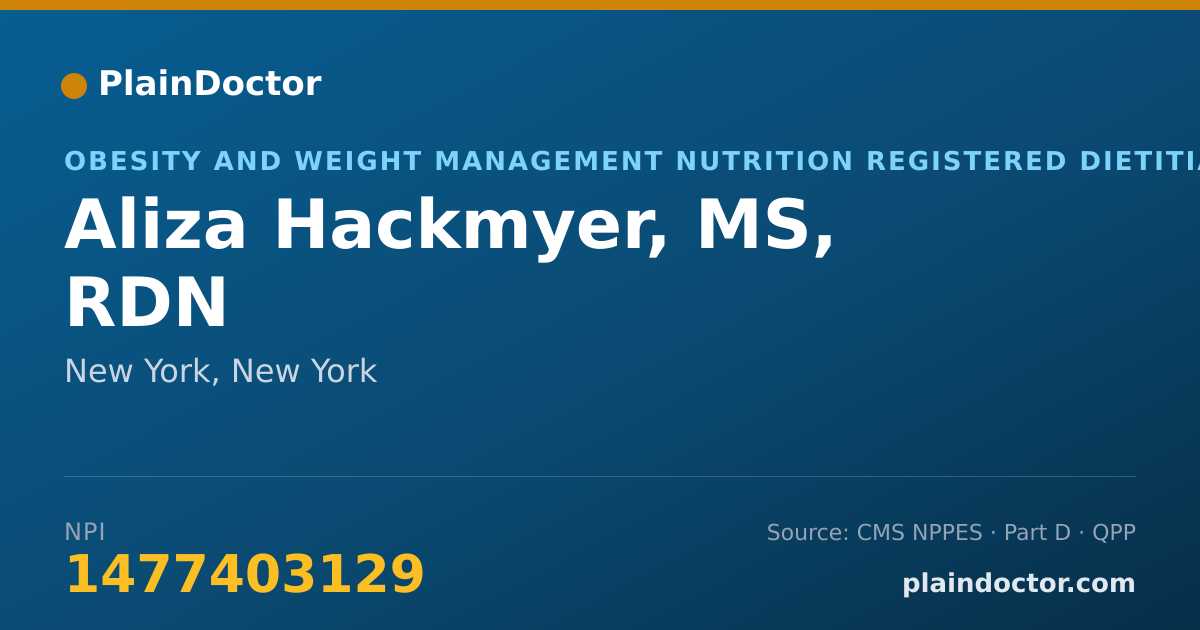 Shareable card for Aliza Hackmyer, MS, RDN - Obesity and Weight Management Nutrition Registered Dietitian, New York, NY