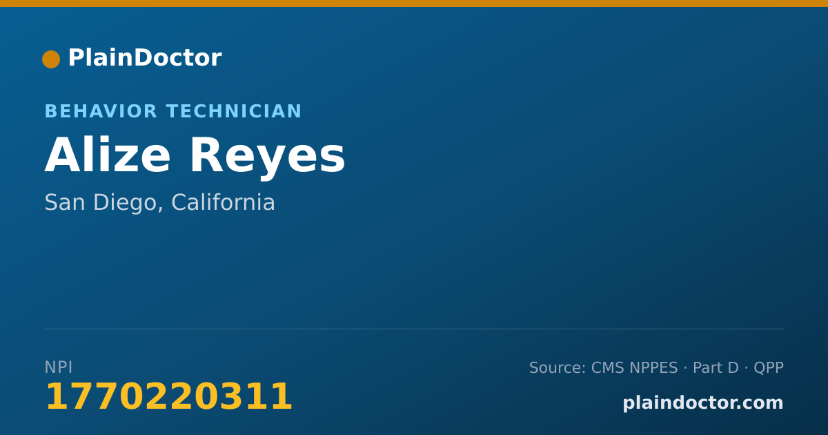 Shareable card for Alize Reyes - Behavior Technician, San Diego, CA
