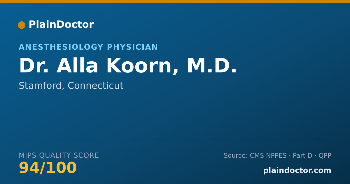 Shareable card for Alla Koorn, M.D. - Anesthesiology Physician, Stamford, CT