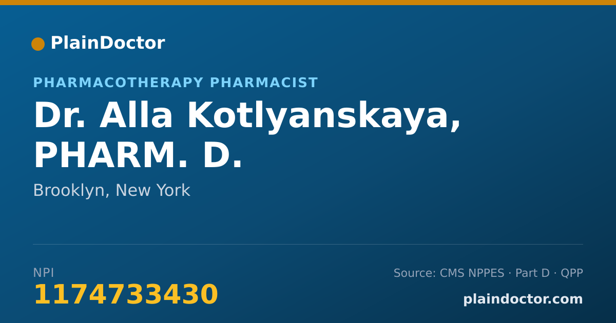 Shareable card for Alla Kotlyanskaya, PHARM. D. - Pharmacotherapy Pharmacist, Brooklyn, NY