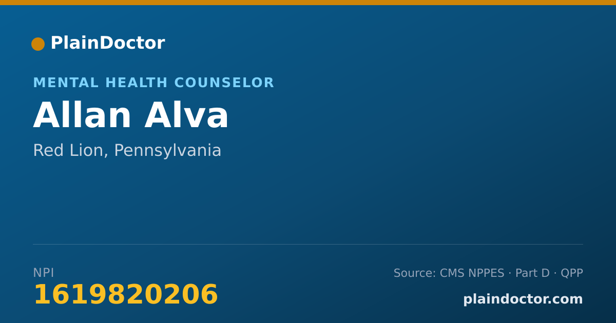 Shareable card for Allan Alva - Mental Health Counselor, Red Lion, PA