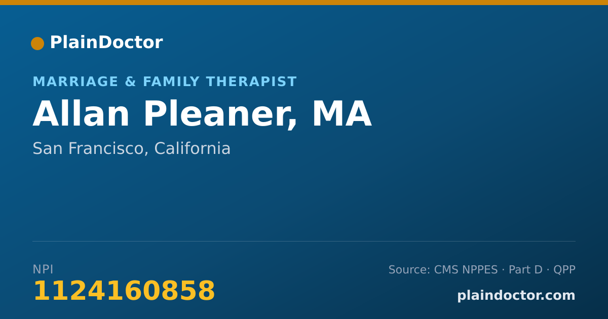 Shareable card for Allan Pleaner, MA - Marriage & Family Therapist, San Francisco, CA