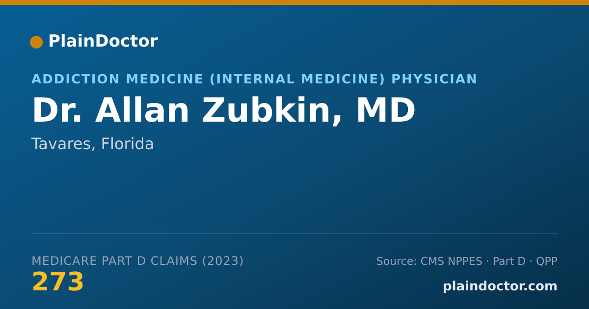 Shareable card for Allan Zubkin, MD - Addiction Medicine (Internal Medicine) Physician, Tavares, FL