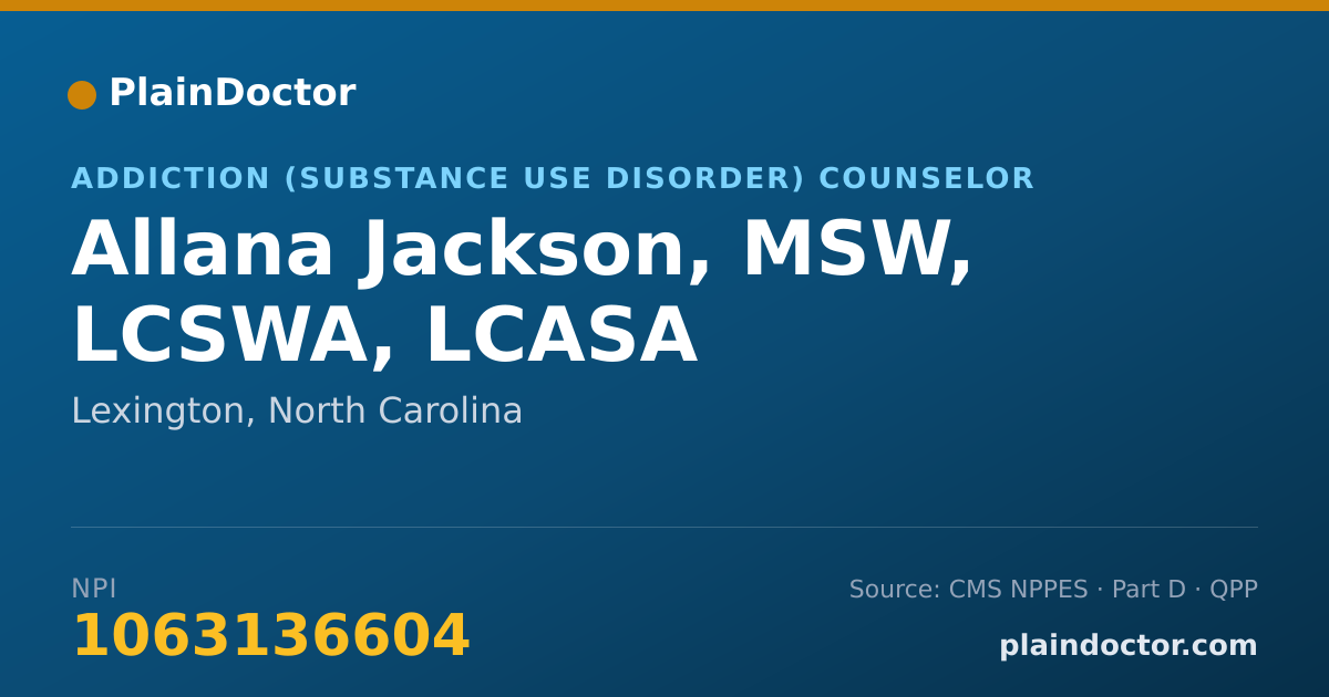 Shareable card for Allana Jackson, MSW, LCSWA, LCASA - Addiction (Substance Use Disorder) Counselor, Lexington, NC