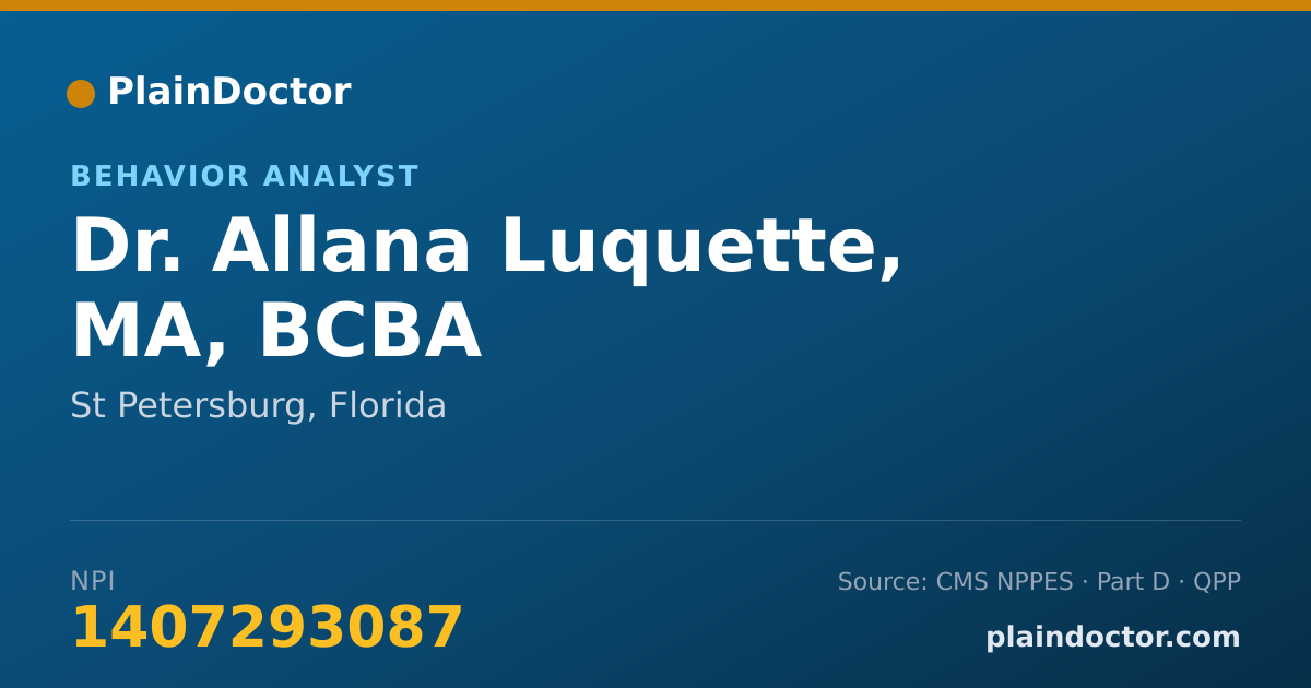 Shareable card for Allana Luquette, MA, BCBA - Behavior Analyst, St Petersburg, FL