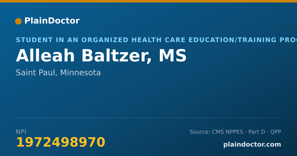 Shareable card for Alleah Baltzer, MS - Student in an Organized Health Care Education/Training Program, Saint Paul, MN