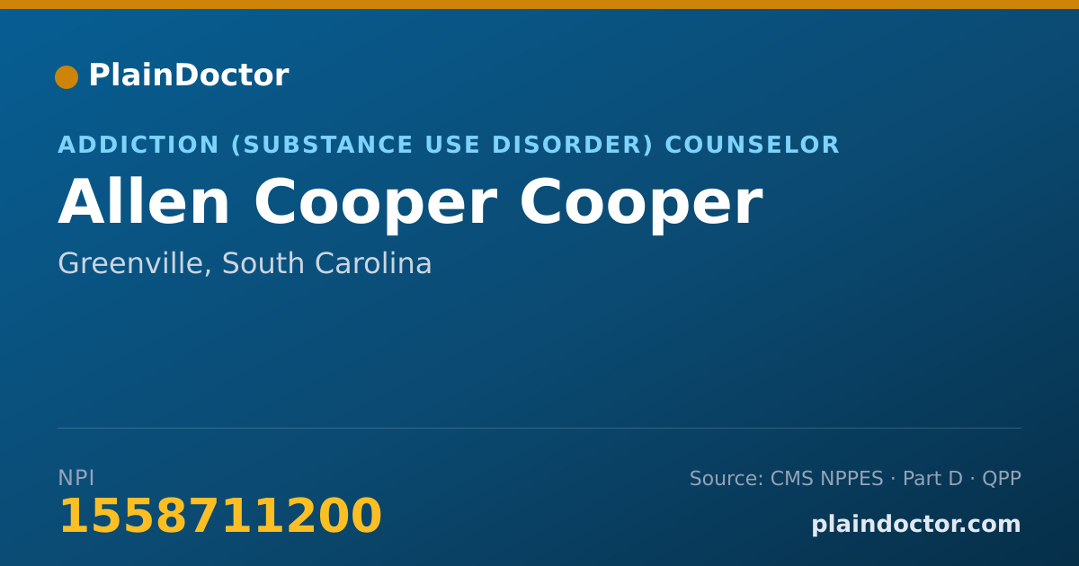 Shareable card for Allen Cooper Cooper - Addiction (Substance Use Disorder) Counselor, Greenville, SC