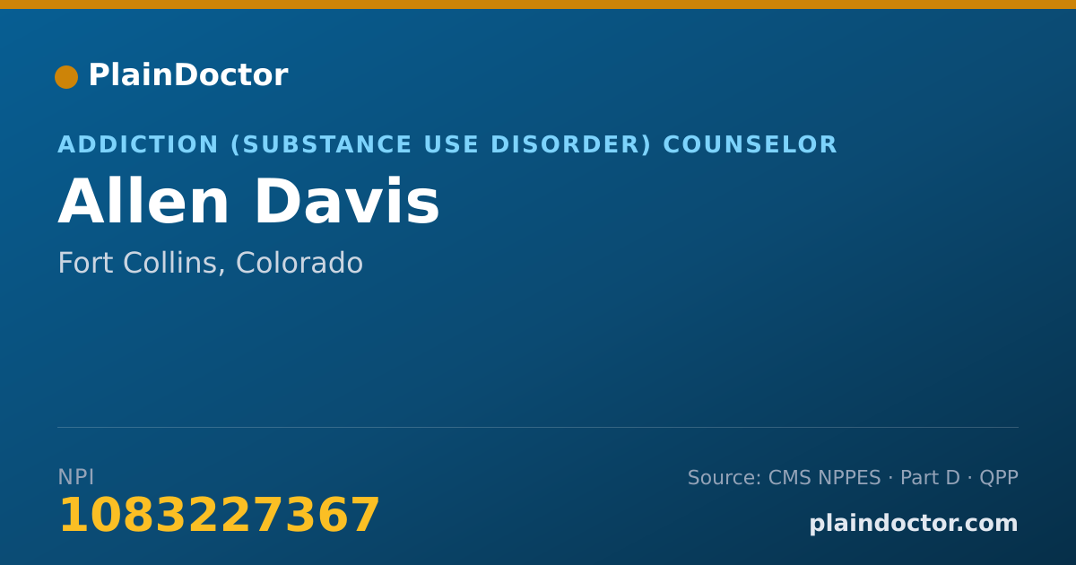 Shareable card for Allen Davis - Addiction (Substance Use Disorder) Counselor, Fort Collins, CO