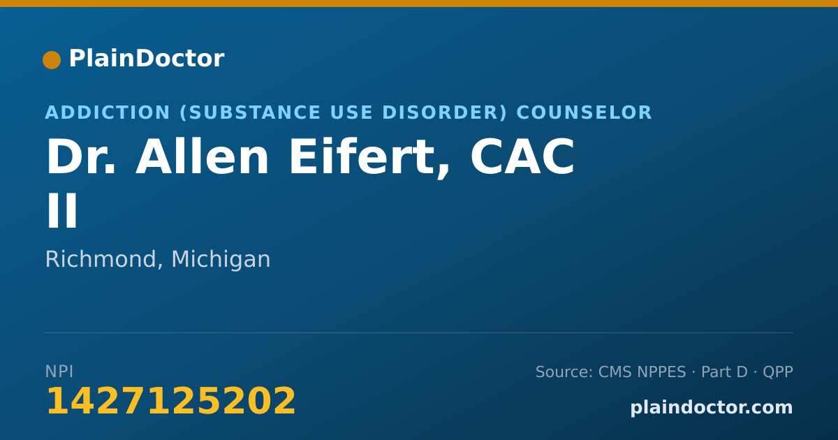 Shareable card for Allen Eifert, CAC II - Addiction (Substance Use Disorder) Counselor, Richmond, MI