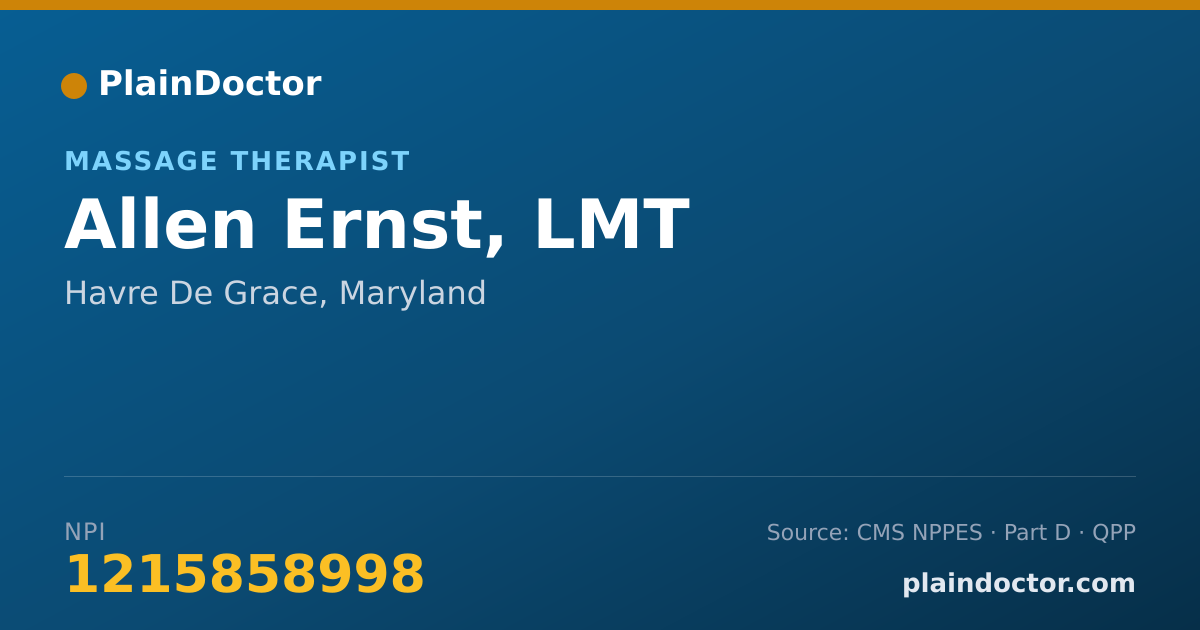Shareable card for Allen Ernst, LMT - Massage Therapist, Havre De Grace, MD