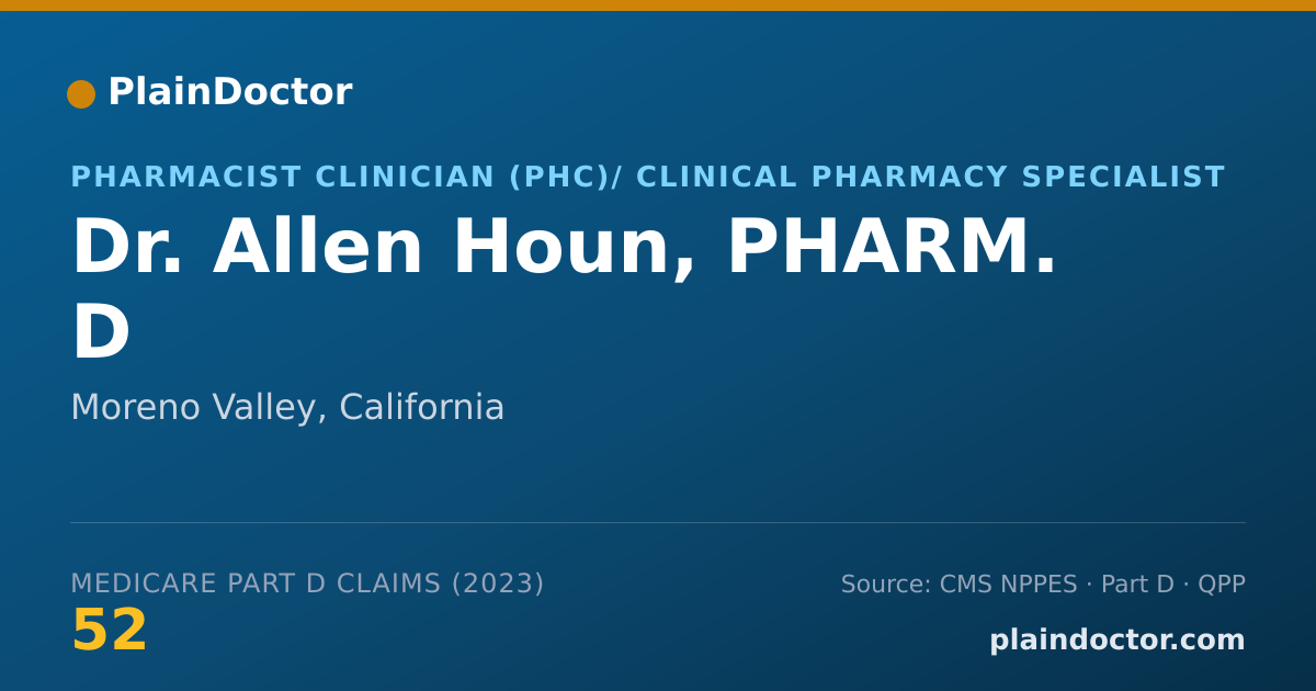 Shareable card for Allen Houn, PHARM. D - Pharmacist Clinician (PhC)/ Clinical Pharmacy Specialist, Moreno Valley, CA