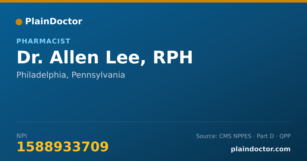 Shareable card for Allen Lee, RPH - Pharmacist, Philadelphia, PA