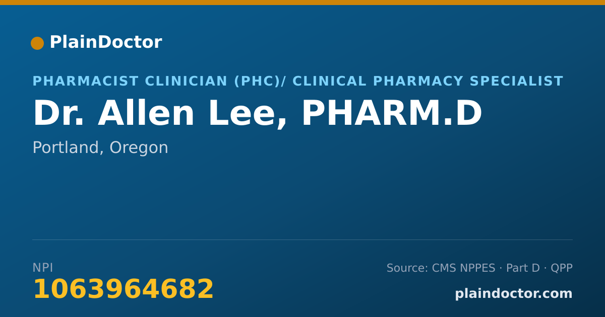 Shareable card for Allen Lee, PHARM.D - Pharmacist Clinician (PhC)/ Clinical Pharmacy Specialist, Portland, OR