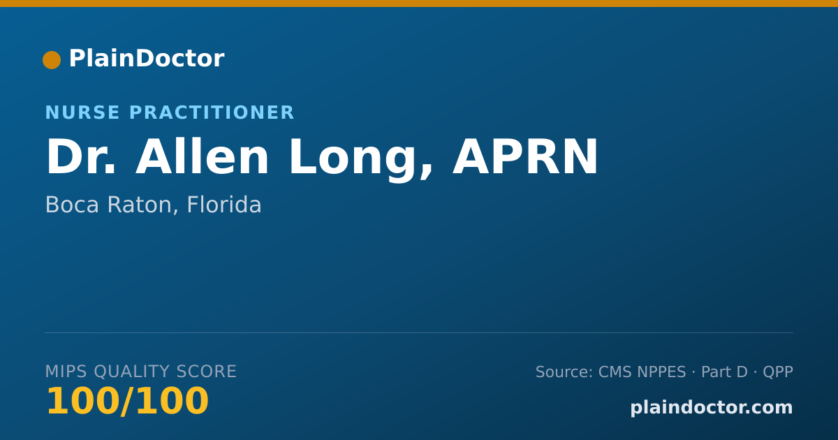 Shareable card for Allen Long, APRN - Nurse Practitioner, Boca Raton, FL