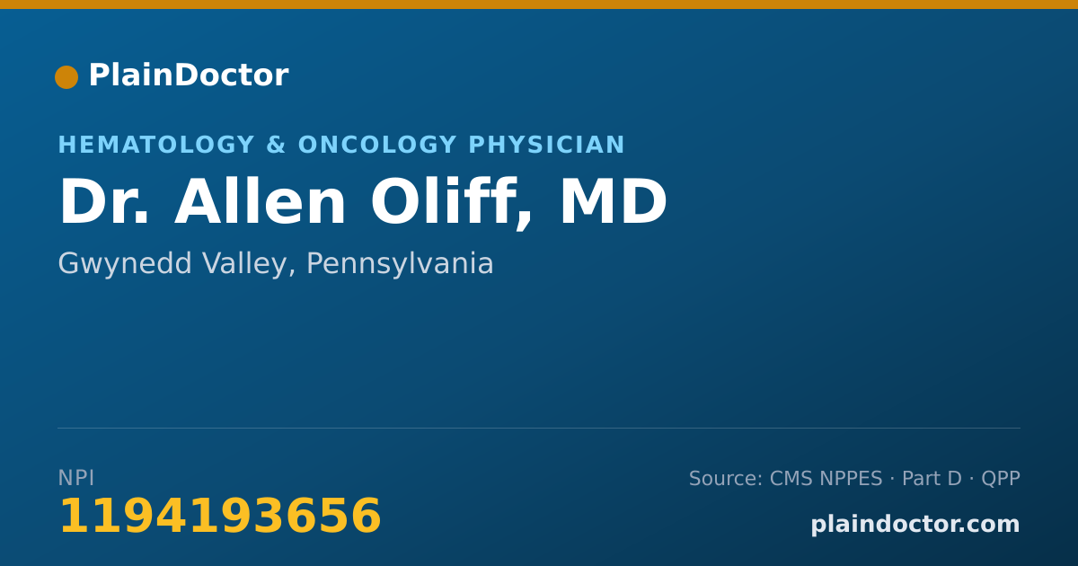 Shareable card for Allen Oliff, MD - Hematology & Oncology Physician, Gwynedd Valley, PA