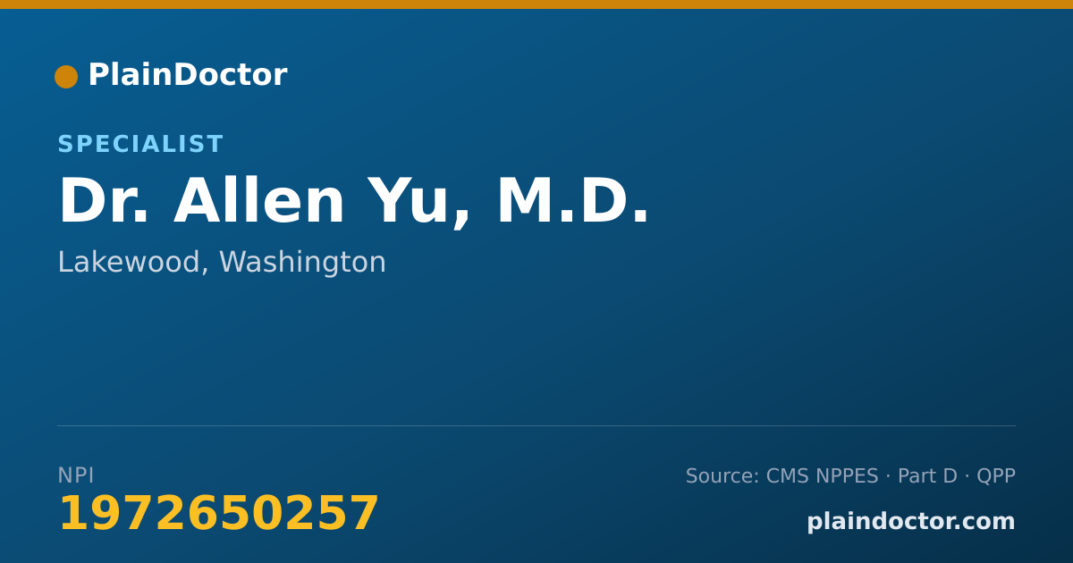 Shareable card for Allen Yu, M.D. - Specialist, Lakewood, WA