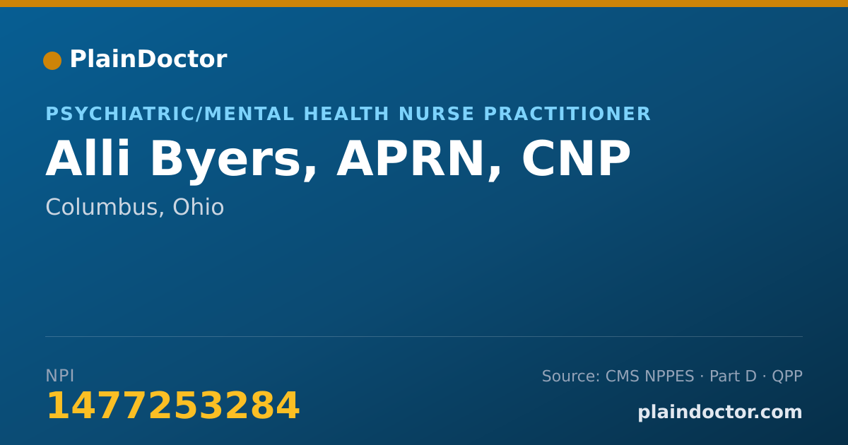 Shareable card for Alli Byers, APRN, CNP - Psychiatric/Mental Health Nurse Practitioner, Columbus, OH
