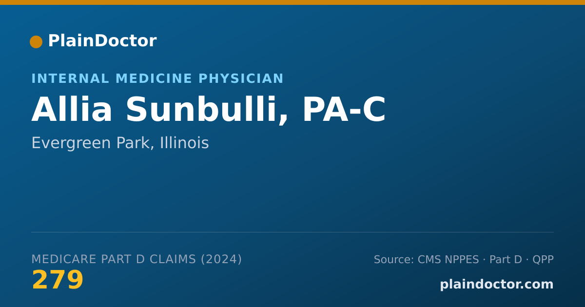 Shareable card for Allia Sunbulli, PA-C - Internal Medicine Physician, Evergreen Park, IL