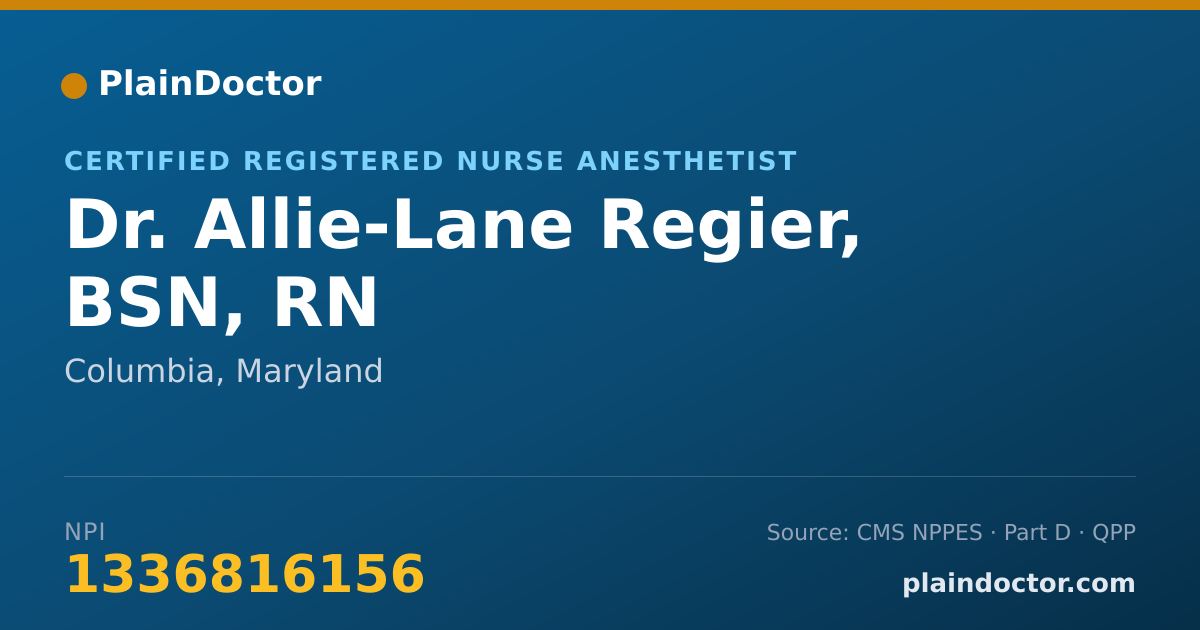 Shareable card for Allie-Lane Regier, BSN, RN - Certified Registered Nurse Anesthetist, Columbia, MD
