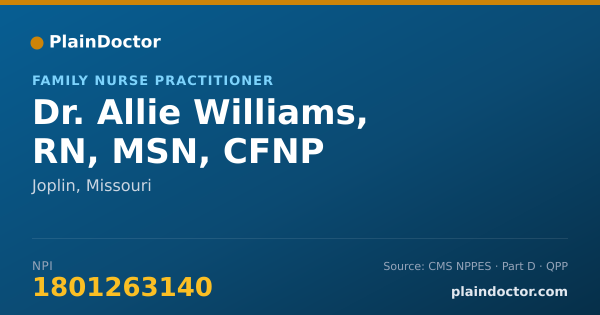 Shareable card for Allie Williams, RN, MSN, CFNP - Family Nurse Practitioner, Joplin, MO