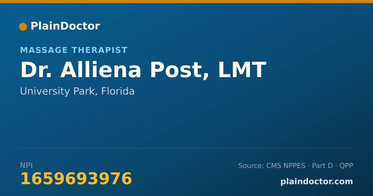 Shareable card for Alliena Post, LMT - Massage Therapist, University Park, FL