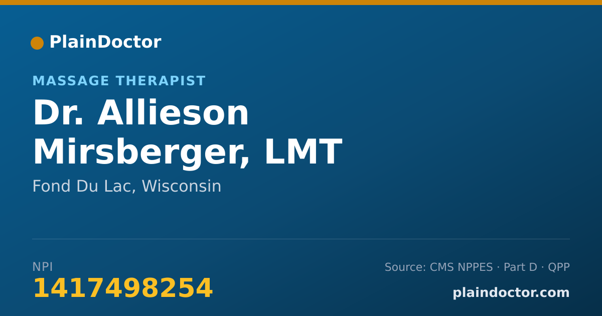 Shareable card for Allieson Mirsberger, LMT - Massage Therapist, Fond Du Lac, WI