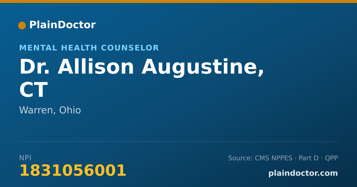 Shareable card for Allison Augustine, CT - Mental Health Counselor, Warren, OH