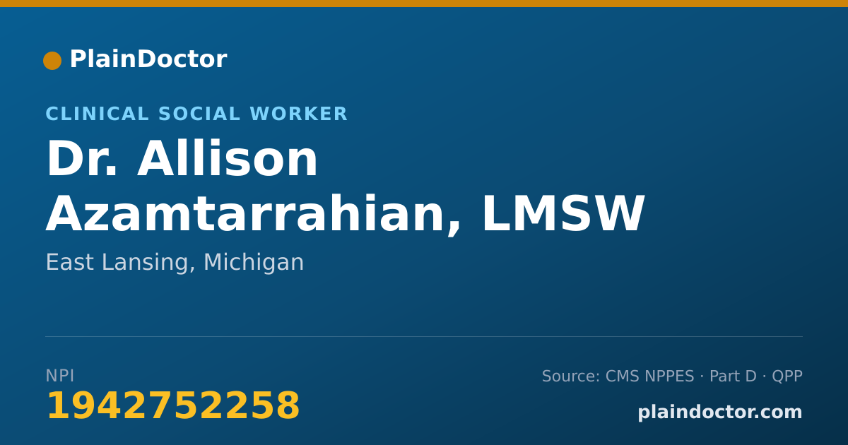Shareable card for Allison Azamtarrahian, LMSW - Clinical Social Worker, East Lansing, MI