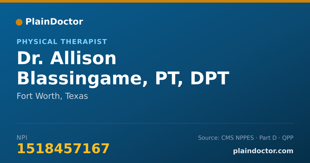Shareable card for Allison Blassingame, PT, DPT - Physical Therapist, Fort Worth, TX