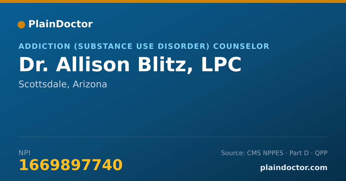 Shareable card for Allison Blitz, LPC - Addiction (Substance Use Disorder) Counselor, Scottsdale, AZ