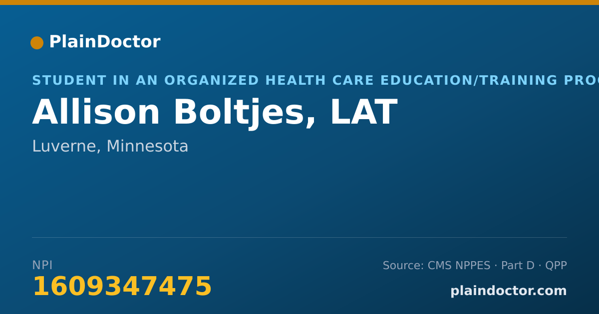 Shareable card for Allison Boltjes, LAT - Student in an Organized Health Care Education/Training Program, Luverne, MN