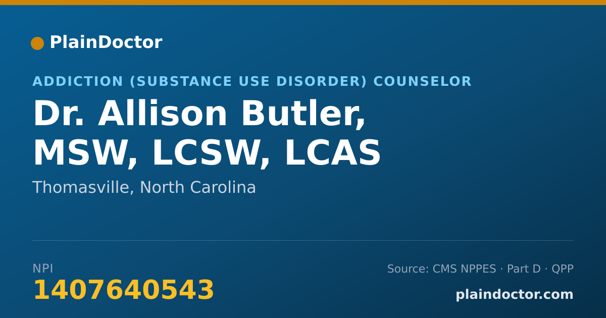 Shareable card for Allison Butler, MSW, LCSW, LCAS - Addiction (Substance Use Disorder) Counselor, Thomasville, NC