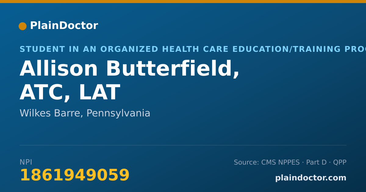Shareable card for Allison Butterfield, ATC, LAT - Student in an Organized Health Care Education/Training Program, Wilkes Barre, PA