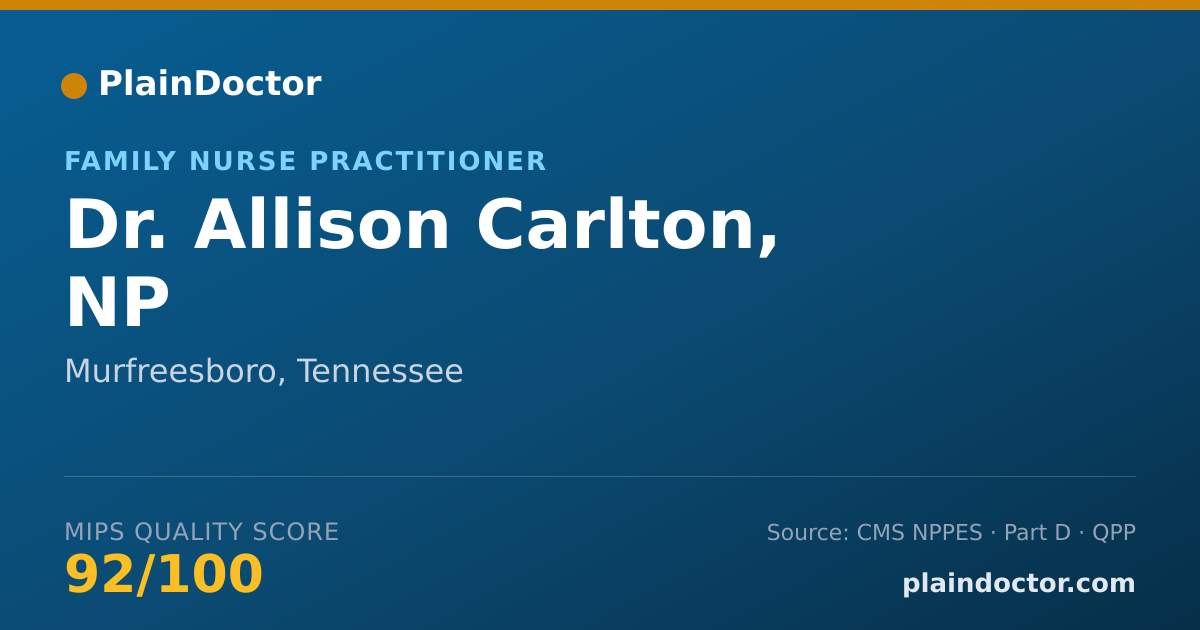 Shareable card for Allison Carlton, NP - Family Nurse Practitioner, Murfreesboro, TN