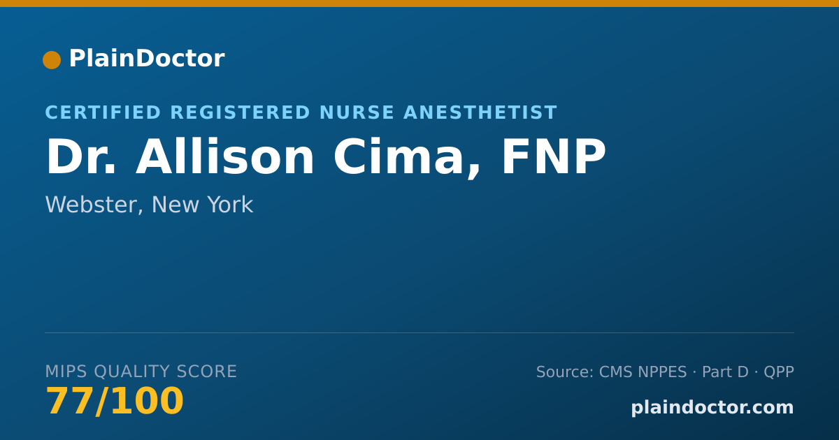 Shareable card for Allison Cima, FNP - Certified Registered Nurse Anesthetist, Webster, NY