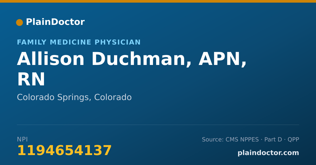 Shareable card for Allison Duchman, APN, RN - Family Medicine Physician, Colorado Springs, CO