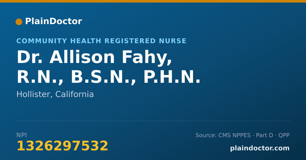 Shareable card for Allison Fahy, R.N., B.S.N., P.H.N. - Community Health Registered Nurse, Hollister, CA