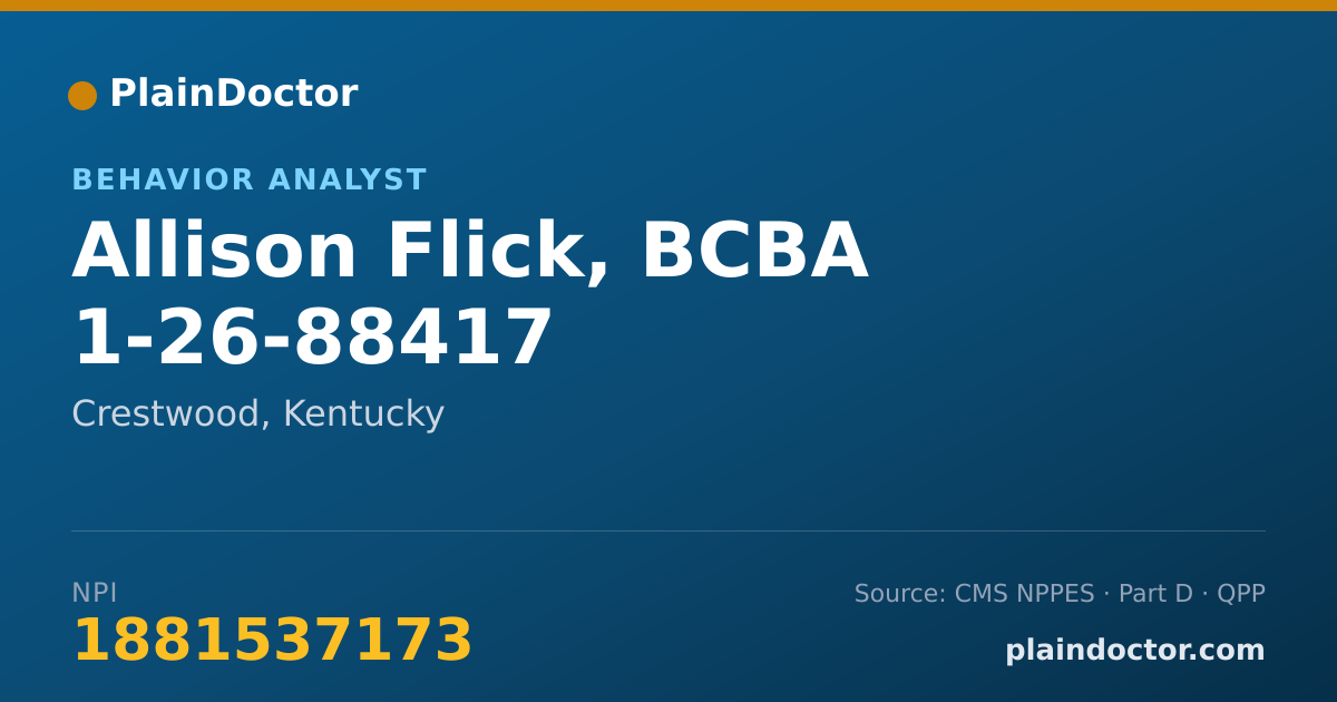 Shareable card for Allison Flick, BCBA 1-26-88417 - Behavior Analyst, Crestwood, KY