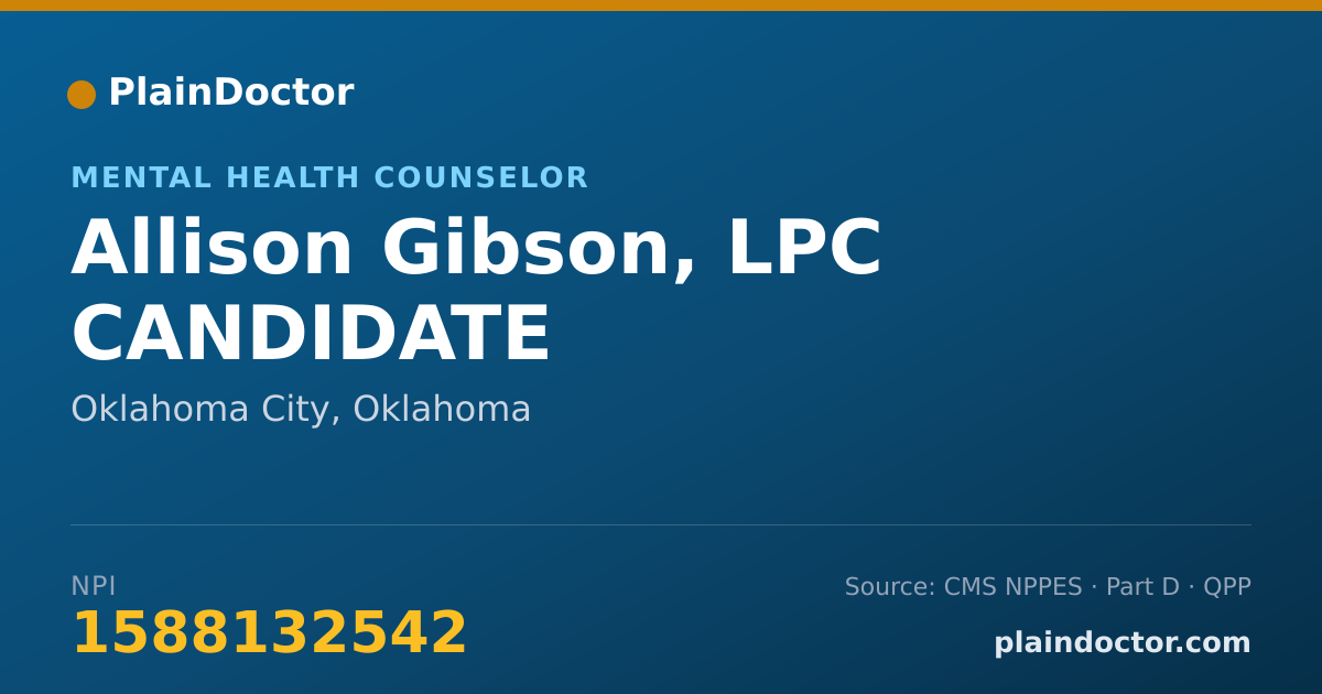 Shareable card for Allison Gibson, LPC CANDIDATE - Mental Health Counselor, Oklahoma City, OK