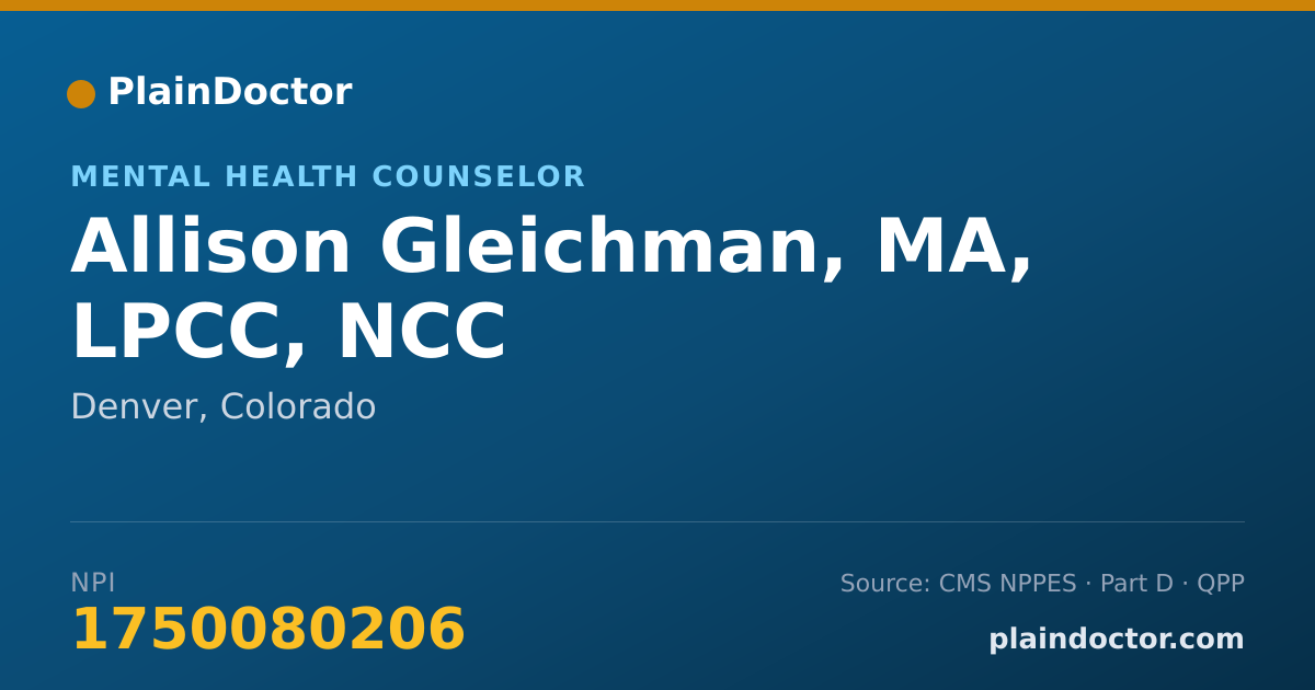 Shareable card for Allison Gleichman, MA, LPCC, NCC - Mental Health Counselor, Denver, CO