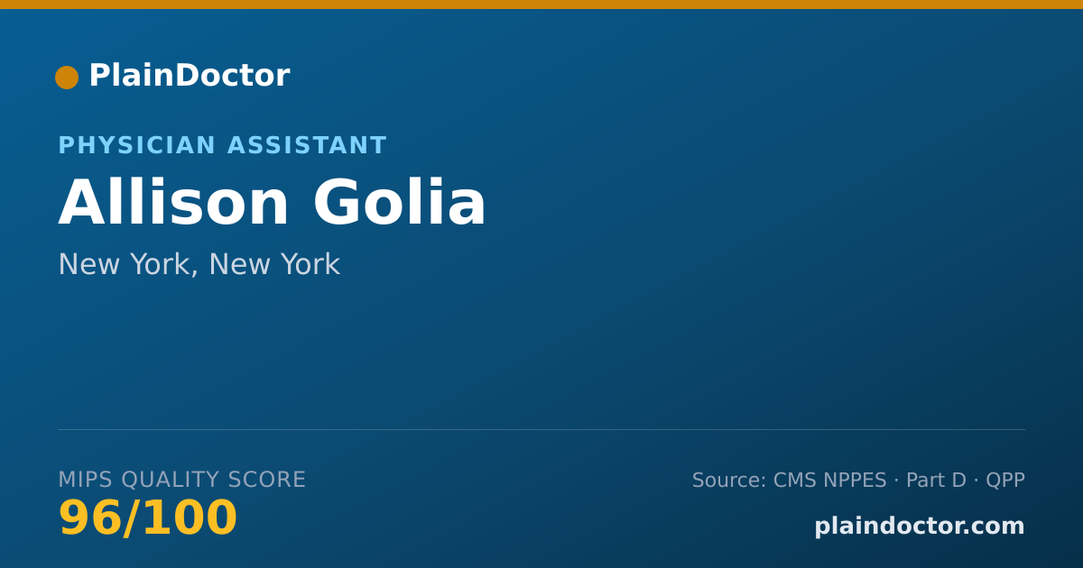 Shareable card for Allison Golia - Physician Assistant, New York, NY