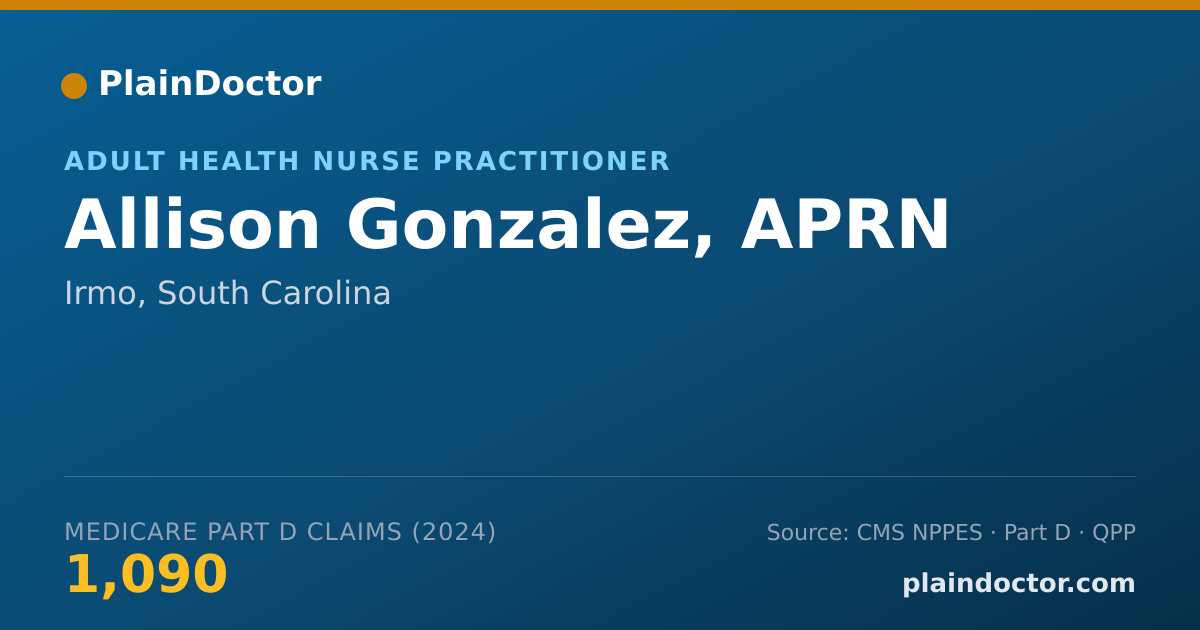 Shareable card for Allison Gonzalez, APRN - Adult Health Nurse Practitioner, Irmo, SC