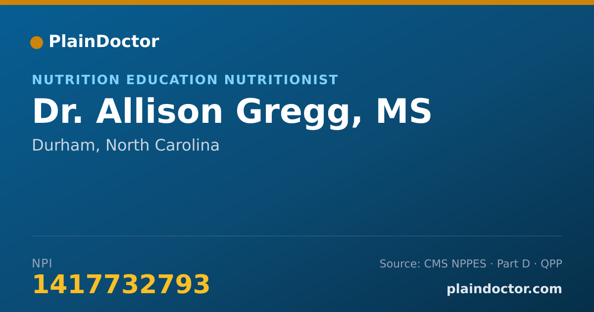 Shareable card for Allison Gregg, MS - Nutrition Education Nutritionist, Durham, NC