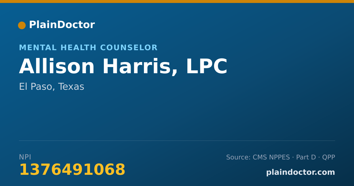 Shareable card for Allison Harris, LPC - Mental Health Counselor, El Paso, TX