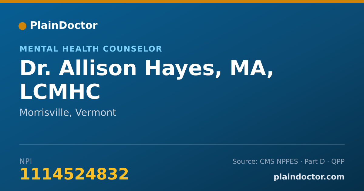 Shareable card for Allison Hayes, MA, LCMHC - Mental Health Counselor, Morrisville, VT