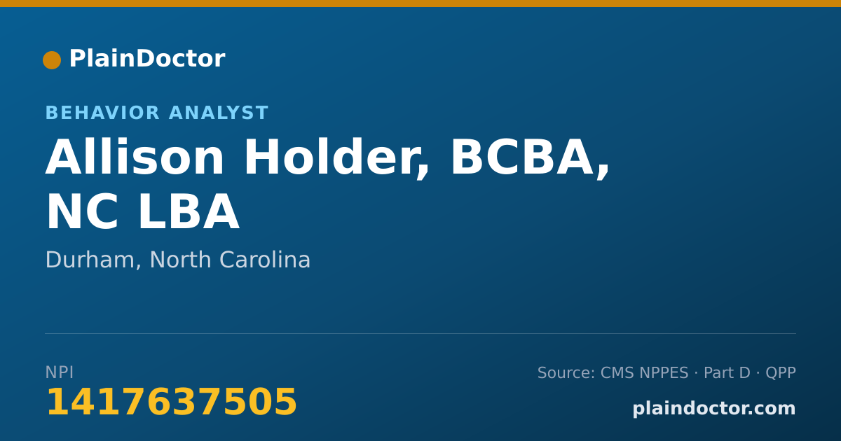 Shareable card for Allison Holder, BCBA, NC LBA - Behavior Analyst, Durham, NC