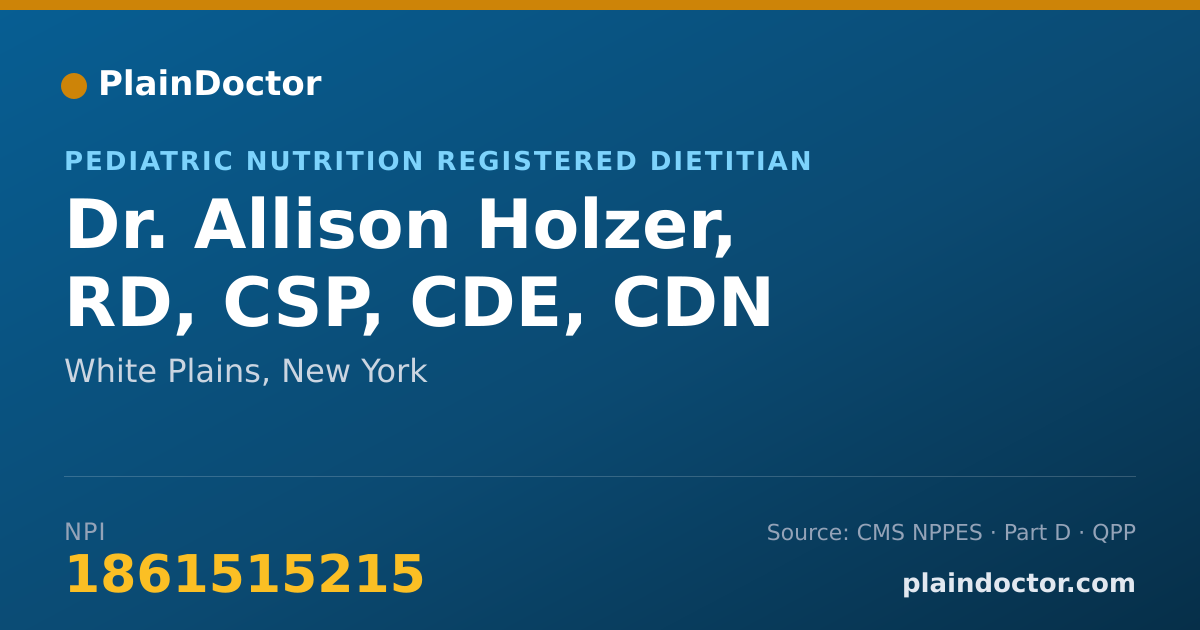 Shareable card for Allison Holzer, RD, CSP, CDE, CDN - Pediatric Nutrition Registered Dietitian, White Plains, NY