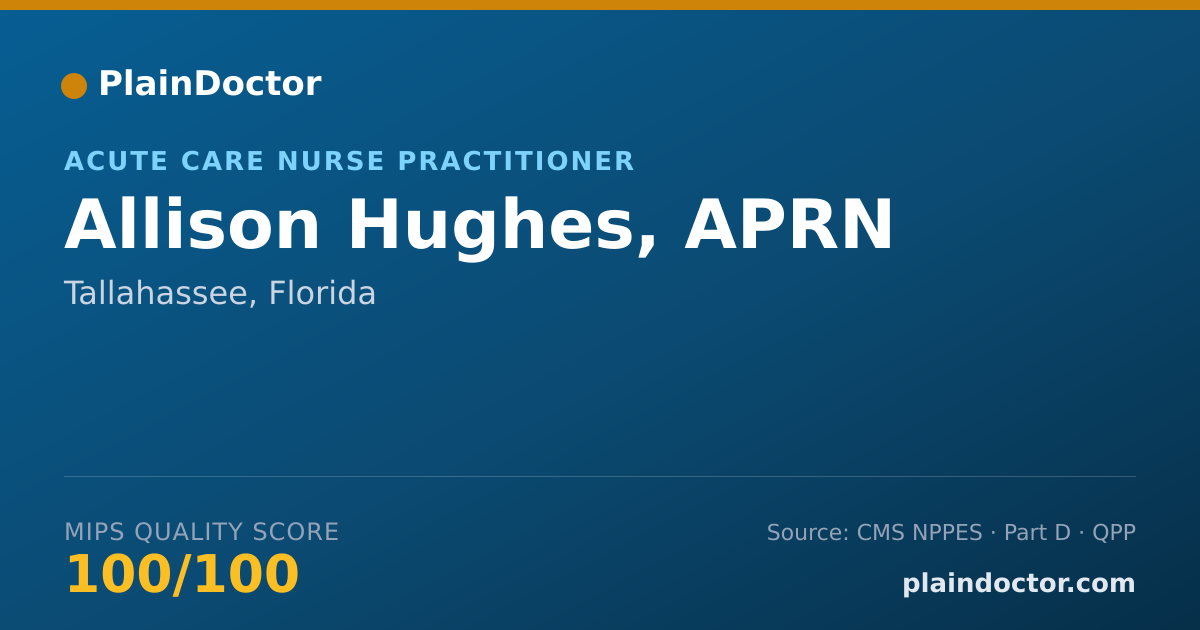 Shareable card for Allison Hughes, APRN - Acute Care Nurse Practitioner, Tallahassee, FL