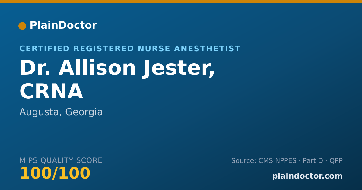 Shareable card for Allison Jester, CRNA - Certified Registered Nurse Anesthetist, Augusta, GA